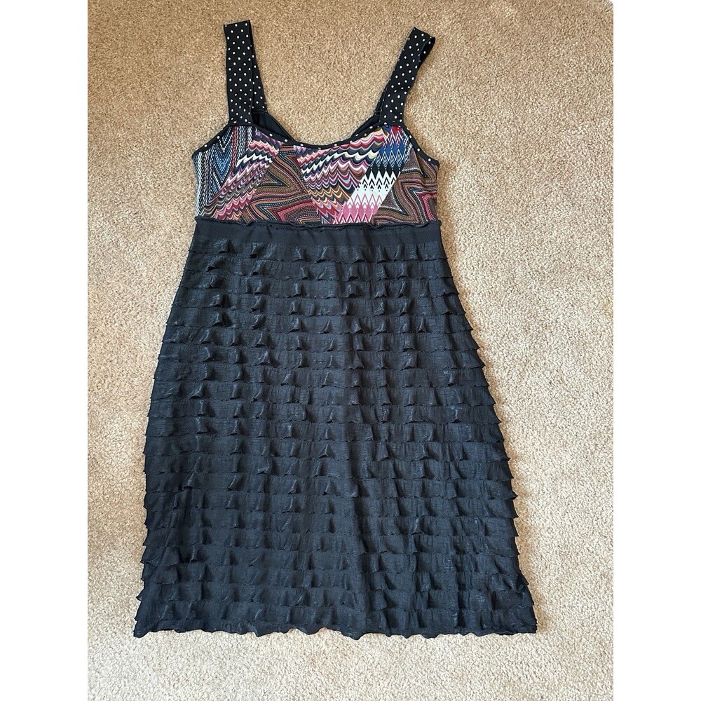 Hand Jive Wear Art Boho Patchwork Midi Mixd Print Bodice & Text'd Black skirt  S